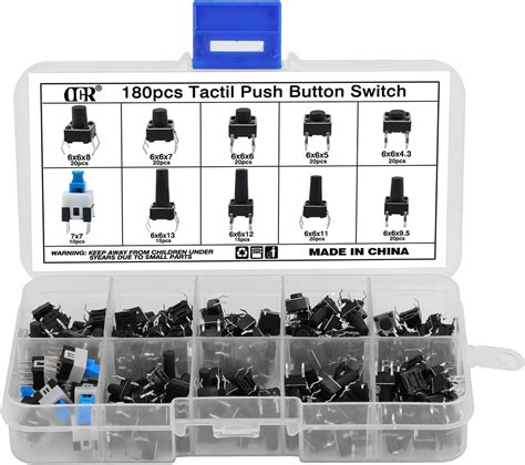 OCR 180Pcs Tactile Push Button Switch 10 Values 6x6mm Micro Momentary