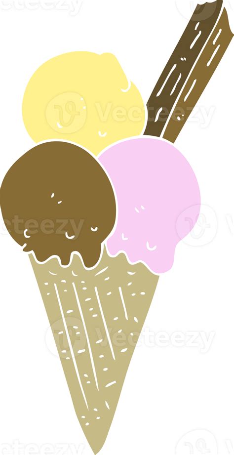 Flat Color Illustration Of A Cartoon Ice Cream Cone 36485155 Png