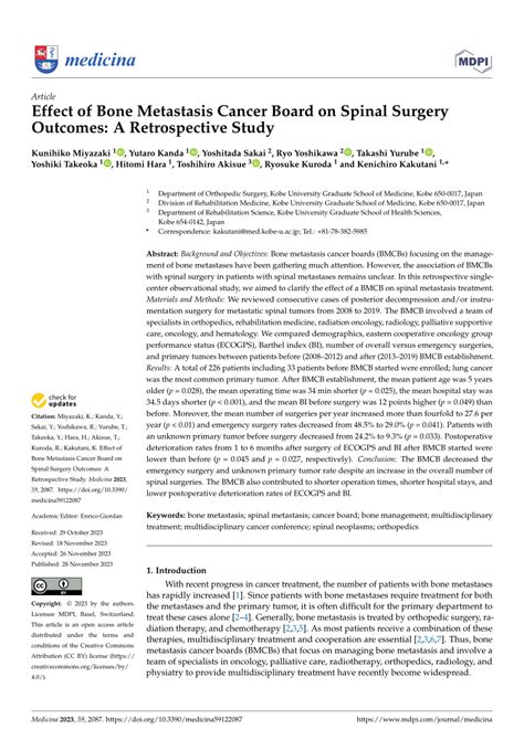 PDF Effect Of Bone Metastasis Cancer Board On Spinal Surgery Outcomes