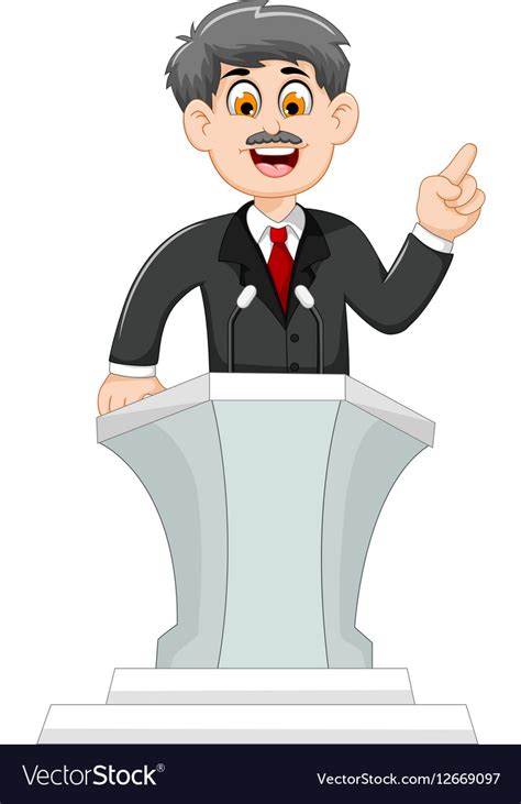 Cute cartoon politician speaking behind the podium