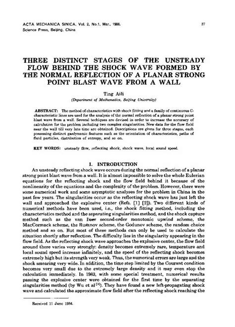 Pdf Three Distinct Stages Of The Unsteady Flow Behind The Shock Wave