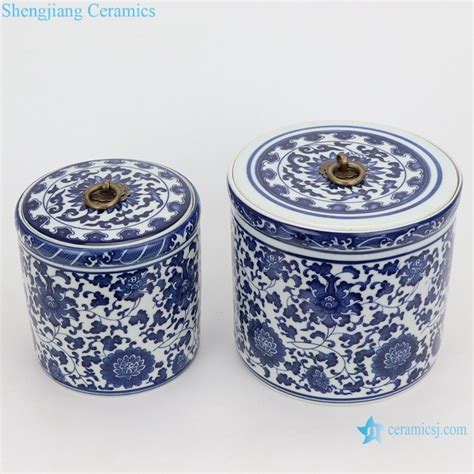 Blue And White Porcelain Lotus Pattern Tea Pot With A Copper Ring Lid