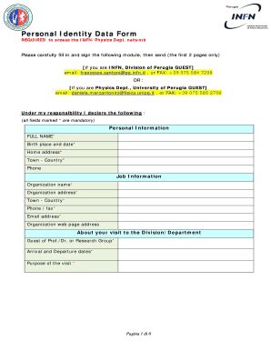 Fillable Online Pg Infn Personal Identity Data Form INFN Pg Infn