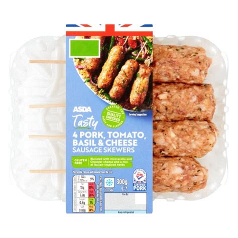 Asda Tasty Pork Tomato Basil Cheese Sausage Skewers G