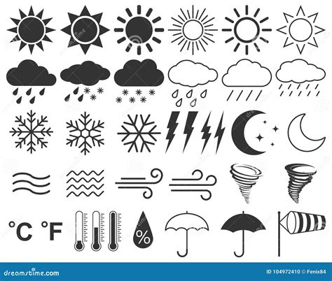 Collection Of Icons For Weather Forecast Illustration Vector Cl Stock Vector Illustration Of