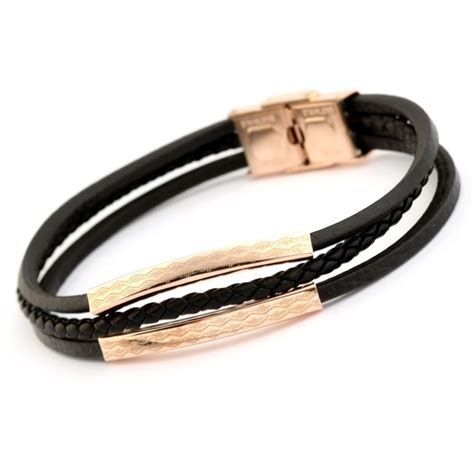 Welch Rose Black Men S Steel Leather Bracelet