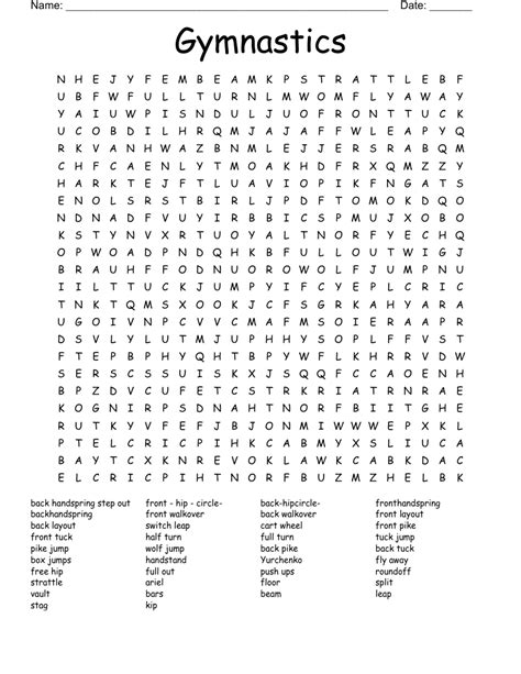 Gymnastics Word Search Wordmint