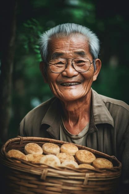 Un Hombre Que Sostiene Una Canasta De Galletas Con Una Canasta De