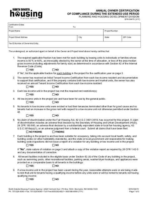 Fillable Online 59470 Annual Owner Certification Of Compliance During