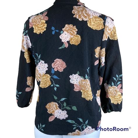 Vintage Monteau Los Angeles Black Floral Blouse Size L Gem