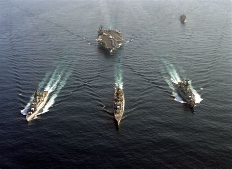 An Aerial Bow View Of Various U S Navy Ships Of The Aircraft Carrier