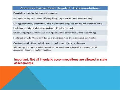 Ell State Assessment Options And Allowable Linguistic Accommodations