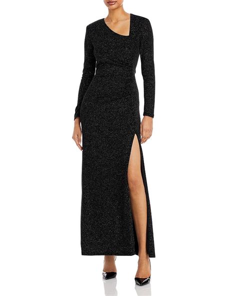 Aqua Asymmetrical Neck Metallic Knit Gown 100 Exclusive Bloomingdales