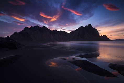 Fond D Cran Islande Montagnes Paysage Des Nuages Mer Le Coucher