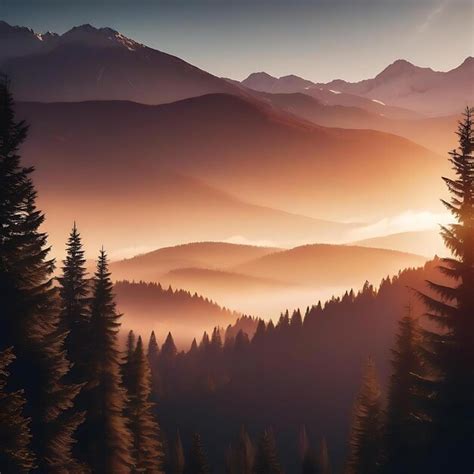 Premium Photo | A mountain range with pine trees and mountains in the ...