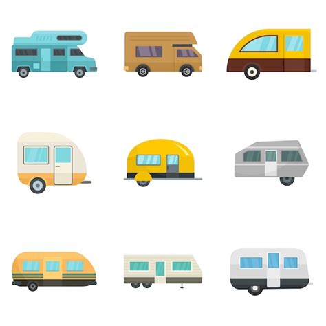 Premium Vector Motorhome Car Trailer House Icons Set