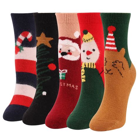 Package Included 5 Pairs Socksthe Fleece Socks Decorated With Snowmen