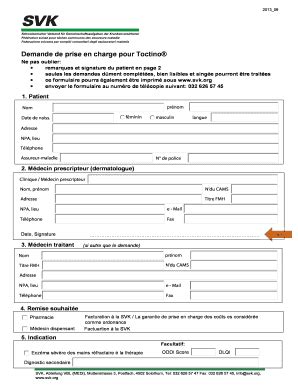 Fillable Online Svk Demande De Prise En Charge Pour Toctino Mdecin