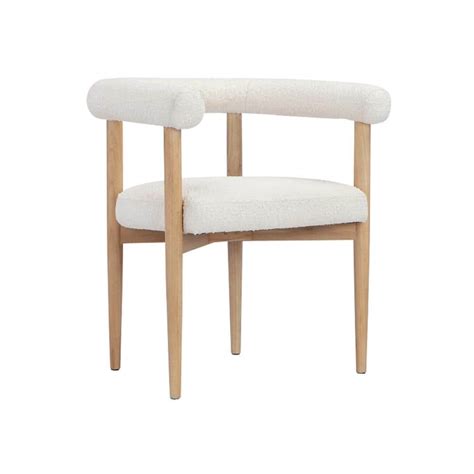 Benjara White And Brown Polyester Armchair With Curved Wishbone Back