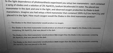 Solved In The Light Dependence Of Photosynthesis Experiment You Set Up Two Manometers With