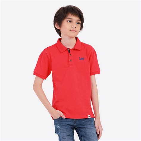 เสื้อยืดโปโลเด็กผู้ชาย Polo Fit สีแดง Lee Jeans Thailand