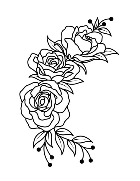 Bouquet Of Roses Vector Art Png Rose Bouquet Outline Style Rose