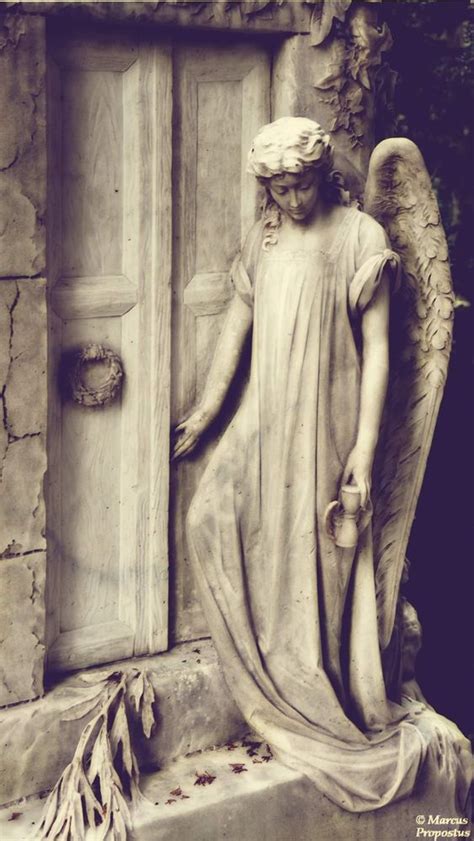 Angel Waiting By Moselium Door Cemetery Statues Angel Statues