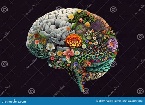 Cerebro Humano Con Flores Primaverales Que Simbolizan El Concepto De