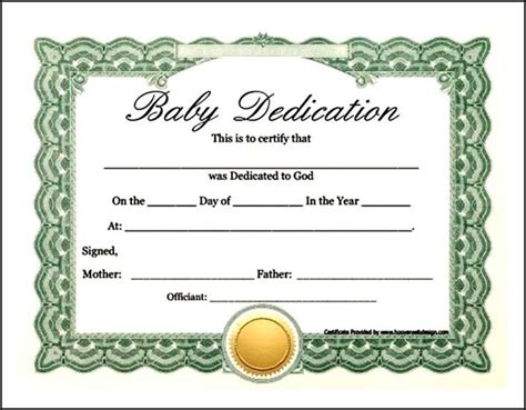 Printable Baby Dedication Certificate Sample Templates Sample Templates