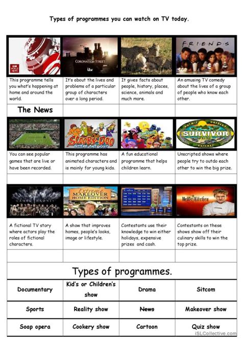 Types Of Current Popular Tv Progra English Esl Worksheets Pdf And Doc