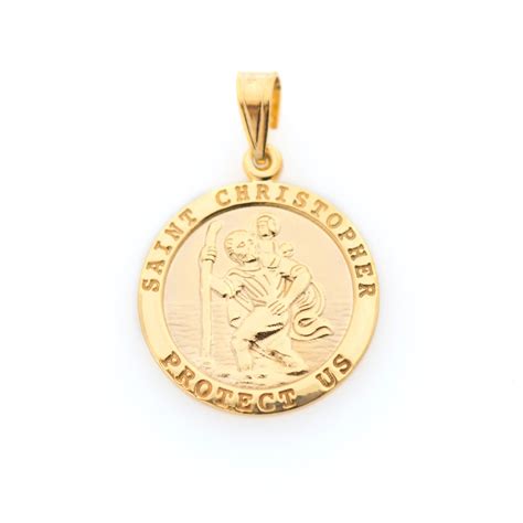 Saint Christopher Protect US Medal Circle Coin 14K Solid Gold Circle