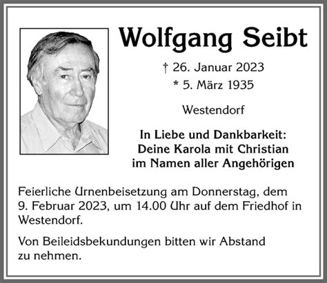 Traueranzeigen von Wolfgang Seibt Allgäuer Zeitung