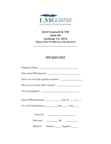 Tb Skin Test Form Printable