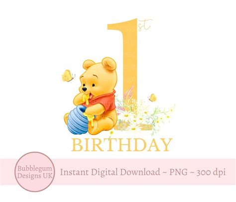 Winnie The Pooh 1st Birthday Png Happy Birthday Sublimation Design