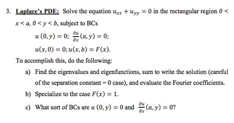 3 Laplaces Pde Solve The Equation Uxx Uyy 0 In