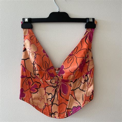 Glassons Flower Orange And Pink Corset Size Depop