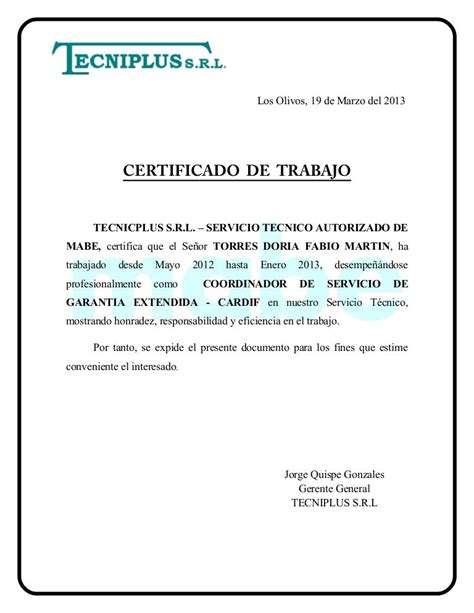 Modelo De Certificado De Trabajo En Word