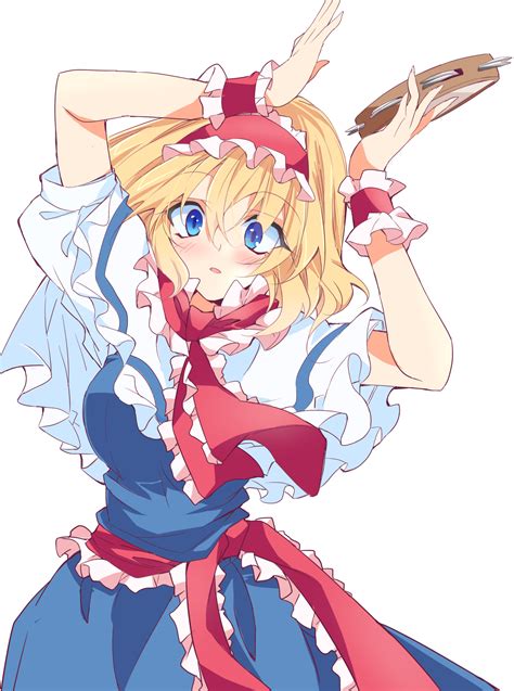 Safebooru 1girl Alice Margatroid Arms Up Bangs Belt Blonde Hair Blue Dress Blue Eyes Blush