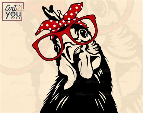 Chicken With Bandana Glasses Svg Files For Cricut Clipart Farm Animal