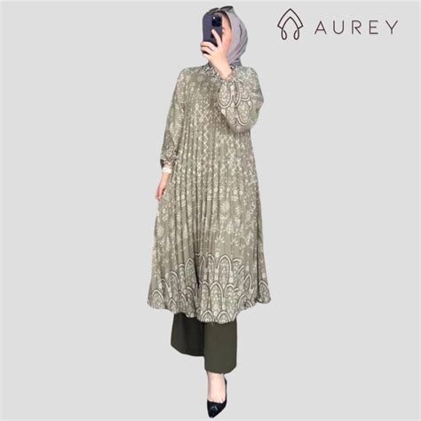 Jual Aurey Oneset Long Tunik Plisket Kamila Setelan Tunik Panjang