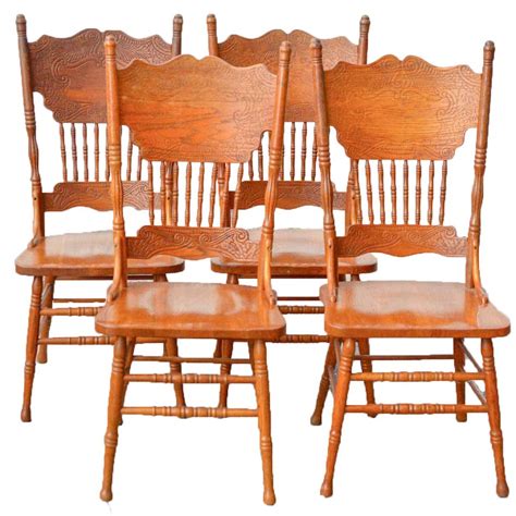 Country Style Oak Press Back Dining Chairs Ebth