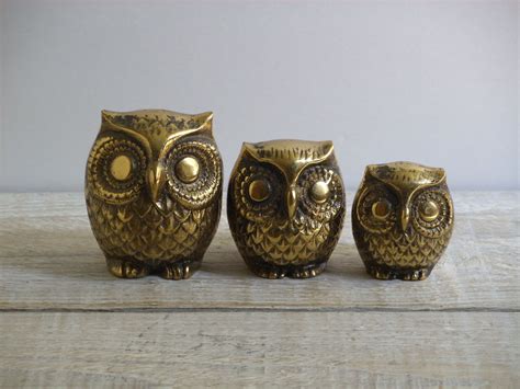 Vintage Brass Owl Figurine Set Of 3 Owls Fall Decor Etsy Vintage Brass Fall Decor Figurines