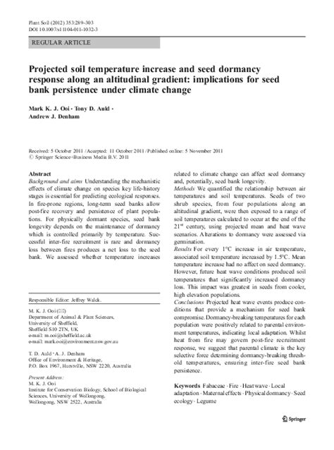 (PDF) Projected soil temperature increase and seed dormancy response ...