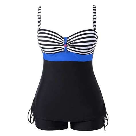 Sexy Plus Size Swimwear Women Padded Tankini Halter Push Up Swimsuit Striped Bathing Suit Summer