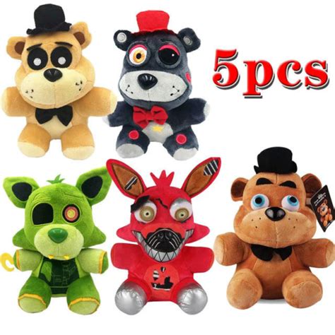 5 PCS FNAF Stuffed Plush Toys Freddy Fazbear Bear Foxy Rabbit Bonnie