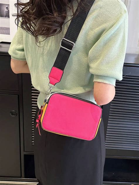 Mini Bolso Cuadrado Colorblock Con Correa Ajustable Con Cremallera