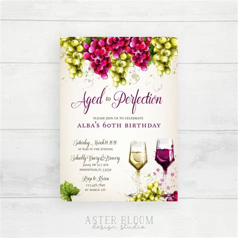 Aged To Perfection 60th Birthday Invitation Wine Party Invite Etsy 60th Birthday Invitations