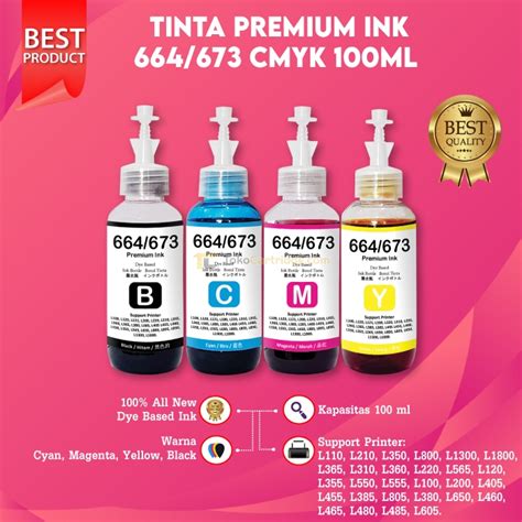 Jual Tinta Premium 664 CMYK Printer Epson Pengganti Original Epson L110