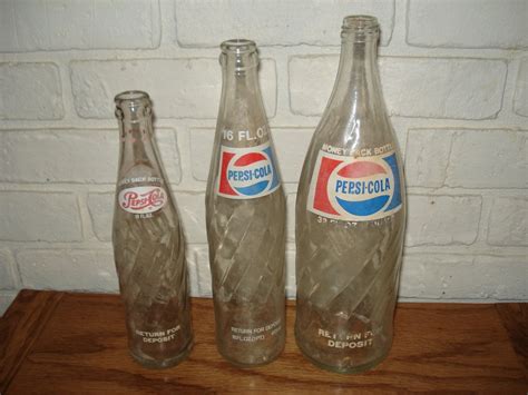 Vintage Glass Pepsi Cola Bottles 32 16 10 Ounces