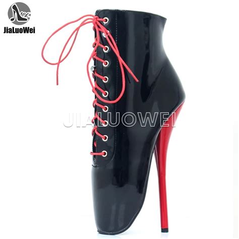 Jialuowei Ballet Boots 18cm Super High Heel Lace Up Pointed Toe Spike Heels Women Sexy Fetish